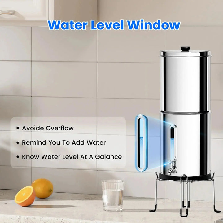 Purewell® - SF Series - 2.25 Gallons 304 Stainless Steel Gravity-fed Water Filter System, Reduce TDS, NSF Certified Purewell