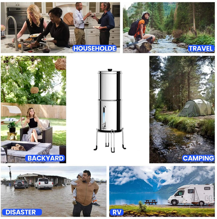 Purewell® - SF Series - 2.25 Gallons 304 Stainless Steel Gravity-fed Water Filter System, Reduce TDS, NSF Certified Purewell