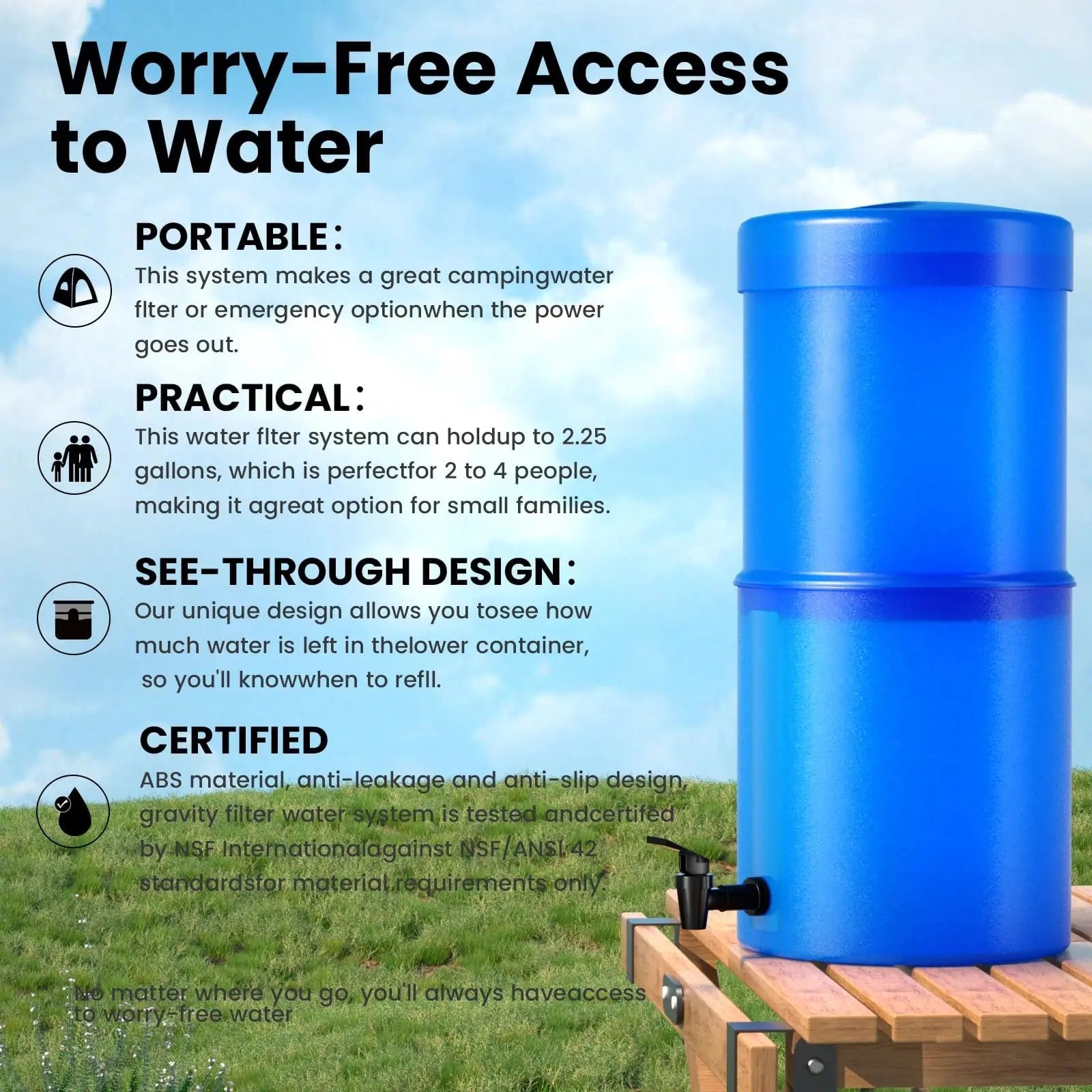Purewell® – 2.25 Gallons Gravity-fed Water Filter System Plastic Containers Purewell