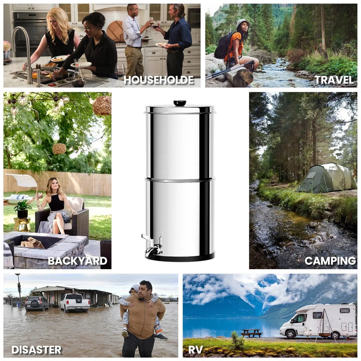 Purewell® – K Series - 2.9 Gallons 304 Stainless Steel Gravity-fed Water Filter System, NSF Certified Purewell