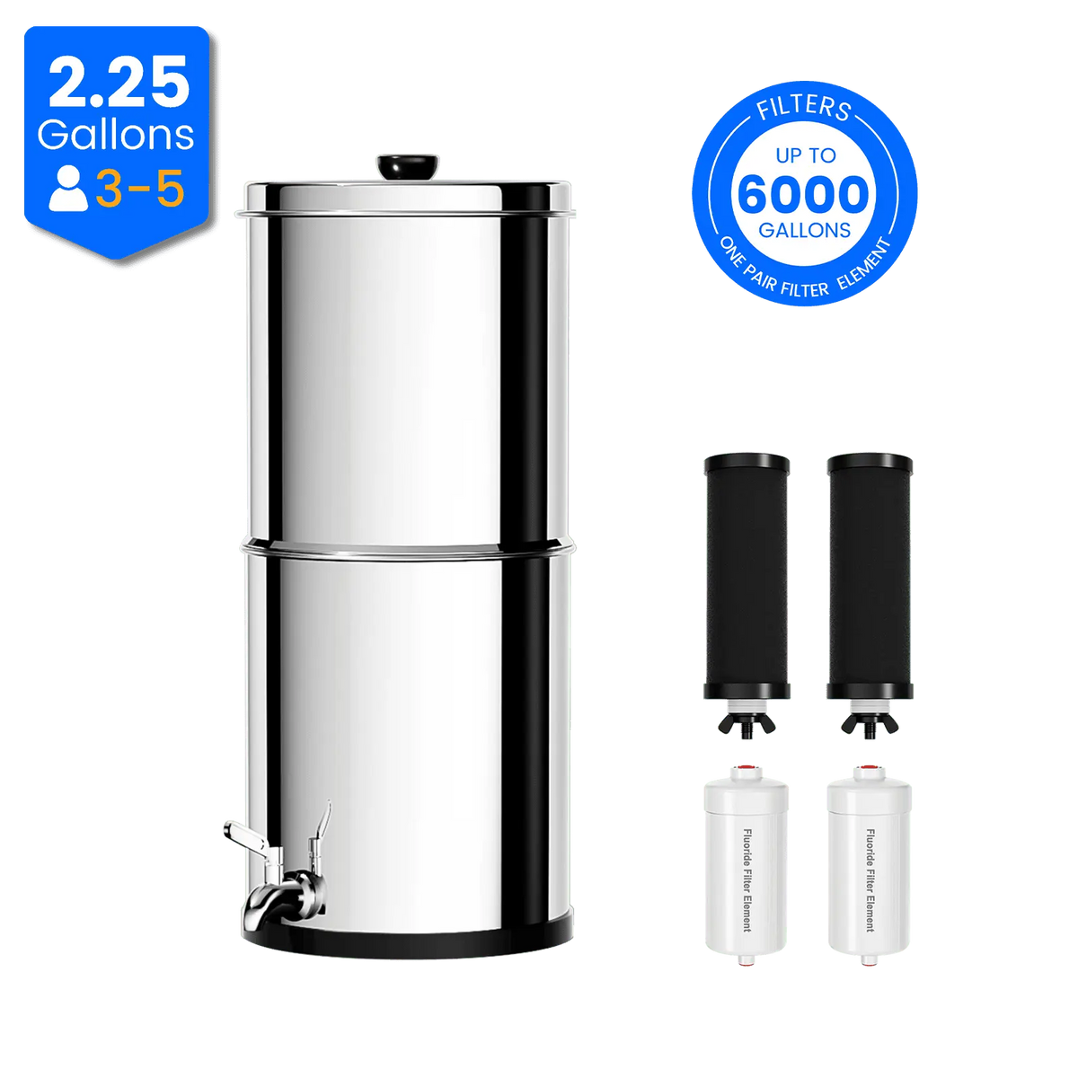 Purewell® – K Series - 2.9 Gallons 304 Stainless Steel Gravity-fed Water Filter System, NSF Certified Purewell