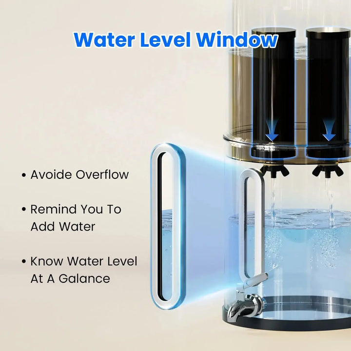 Purewell® – K Series - Multicolor 2.25 Gallons 304 Stainless Steel Gravity-fed Water Filter System with Water Level Window, NSF Certified Purewell