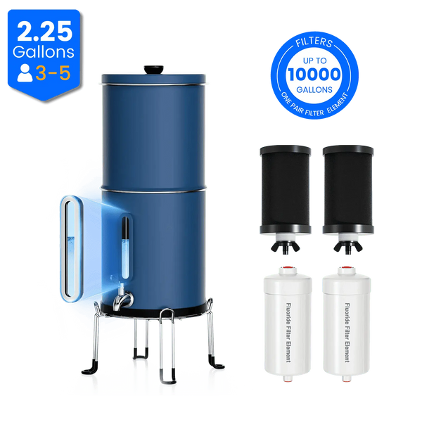 Purewell® – K Series - Multicolor 2.25 Gallons 304 Stainless Steel Gravity-fed Water Filter System with Water Level Window, NSF Certified Purewell