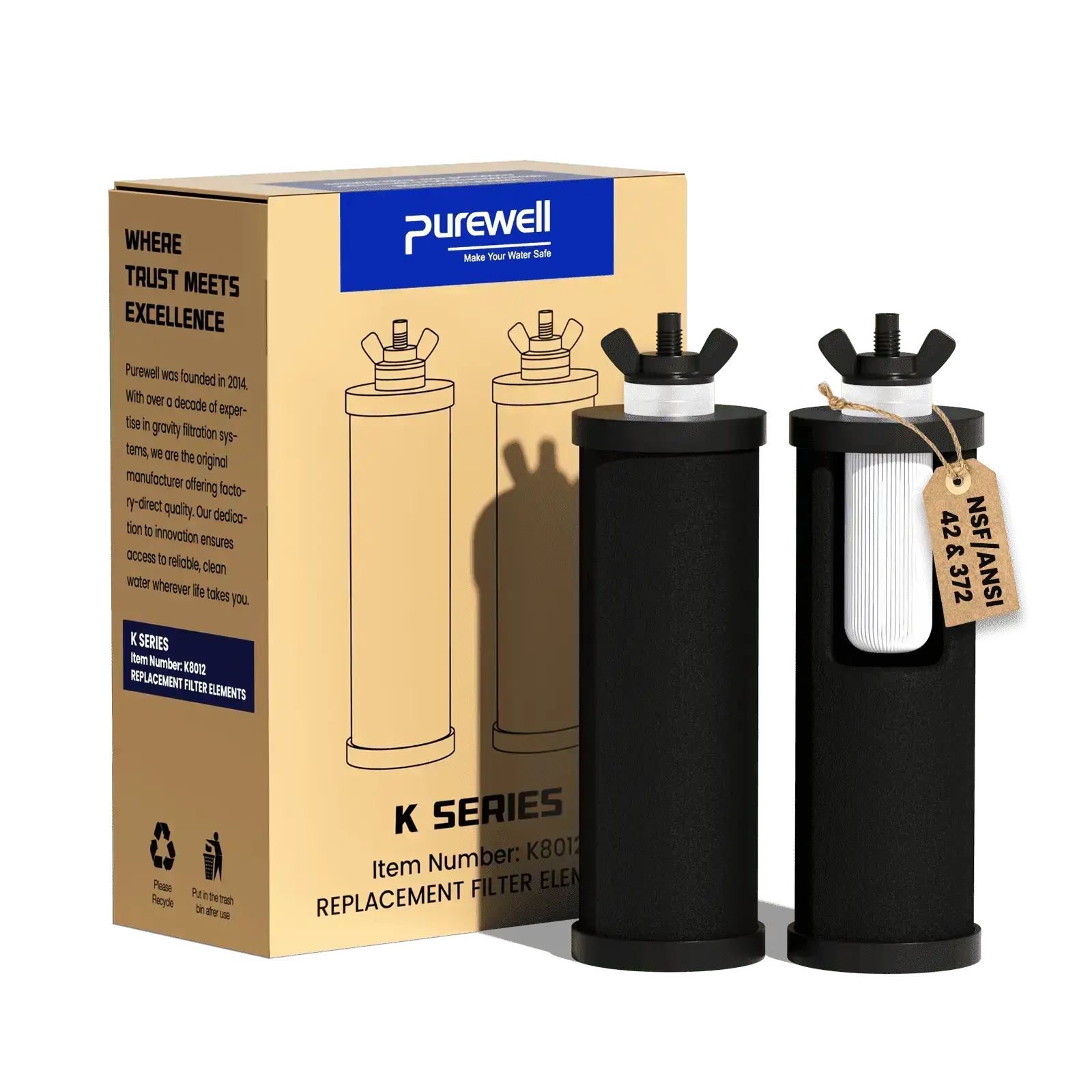 Purewell® – Square Series - 2.25 Gallons 304 Stainless Steel Gravity-fed Water Filter System, NSF Certified Purewell