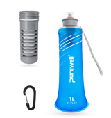 Purewell Collapsible Squeeze Bottle Water Filter System 1000ml for Trail Running, Through Hiking, Travel, Cycling, and Fishing blue Purewell
