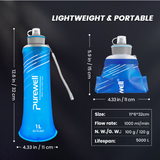 Purewell Collapsible Squeeze Bottle Water Filter System 1000ml for Trail Running, Through Hiking, Travel, Cycling, and Fishing blue Purewell